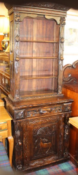 19th cent Carved Oak Bookcase/Cupboard