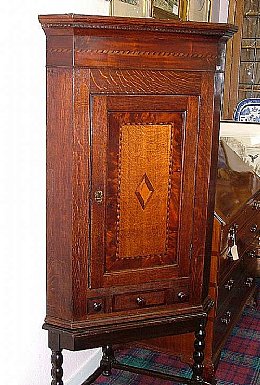 19th Cent Inlaid Oak Corner Cabinet on Stand - SOLD