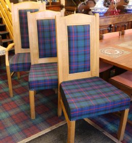 Tartan covered oak chairs  - SOLD
