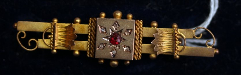 19th cent,9ctGold,Ruby & Diamond Brooch - SOLD
