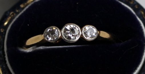 3 Stone Diamond Ring-Rub Over Setting - SOLD