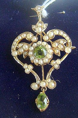 9ct Gold Victorian Peridot & Seed Pearl Pendant - SOLD