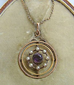 Art Nouveau, Gold, Amethyst & Pearl Pendant