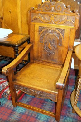 Carved Oak Hall Chair - SOLD