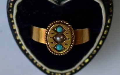 15ct Gold 19th cent Pearl & Turquoise Ringo