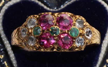 15ct Gold, Ruby, Emerald & Diamond Ring - SOLD