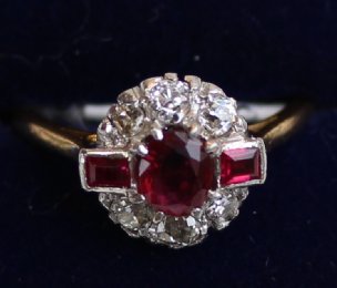 18ct Gold,Ruby & Diamond Ring.Set in Platinum - SOLD