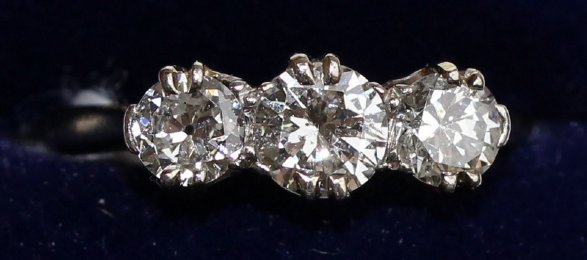 18ct White Gold & Platinum 3 stone Diamond Ring - SOLD