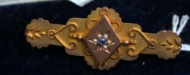 19th cent Gold,Sapphire & Pearl Brooch