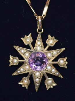 9ct Gold,Amethyst & Pearl Pendant - SOLD