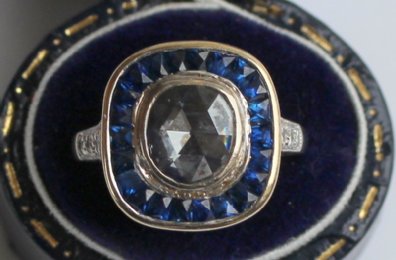 Art Deco, Rose Cut Diamonds & Sapphire Ring - SOLD