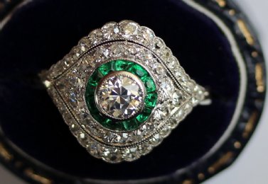 Diamond & Emerald Cluster Ring - SOLD