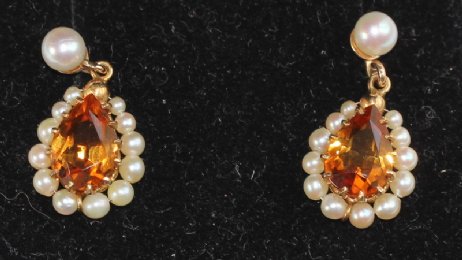 Early 20th cent Pearl & Citrine Earstuds