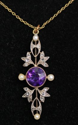 Edwardian Amethyst,Seed Pearl & Diamond Pendant - SOLD