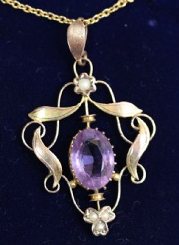 Gold, Amethyst & Seed Pearl Pendant  - SOLD