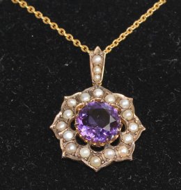 Gold,Amethyst & Pearl pendant - SOLD