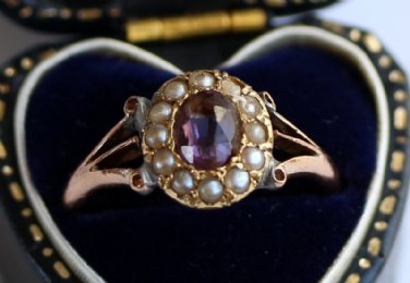 Gold,Amethyst & Seed Pearl Ring,C1900