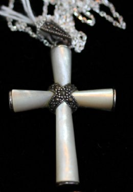 Silver & MOP Cross with Chain - SOLD