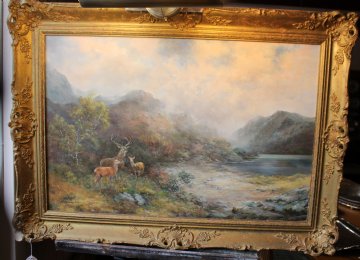 Highland Scene with Stags - Prudence Turner